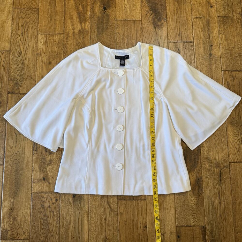 Larry Levine Stretch 3/4 Sleeve Button Down Blazer Blouse Ivory Womens Sz XL - Picture 3 of 5